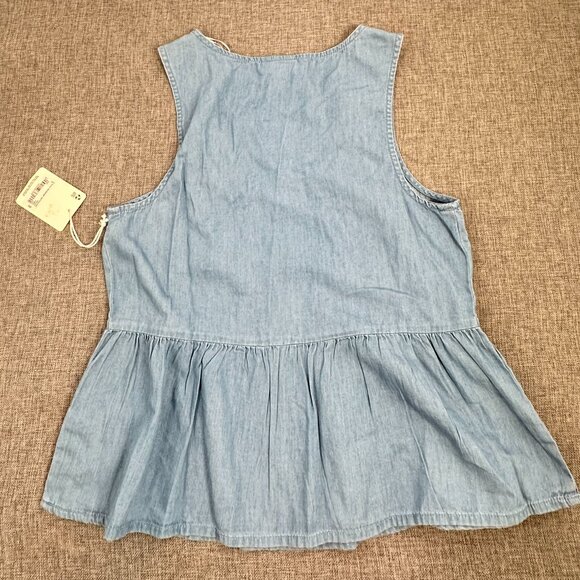 NEW! a.n.a a New Approach Peplum Top XS Blue $32 Sleeveless Cotton‎ Blend V-Neck - Picture 8 of 9